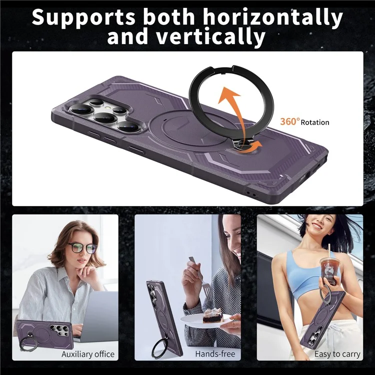 For Samsung Galaxy S25 Ultra Case Compatible with MagSafe Kickstand TPU + PC Phone Cover - Dark Purple