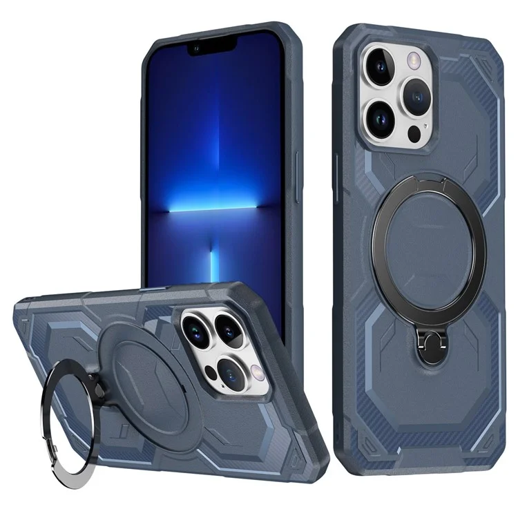 Cover per iPhone 13 Pro Max Compatibile con MagSafe con Supporto Pieghevole in TPU + PC - Blu Navy