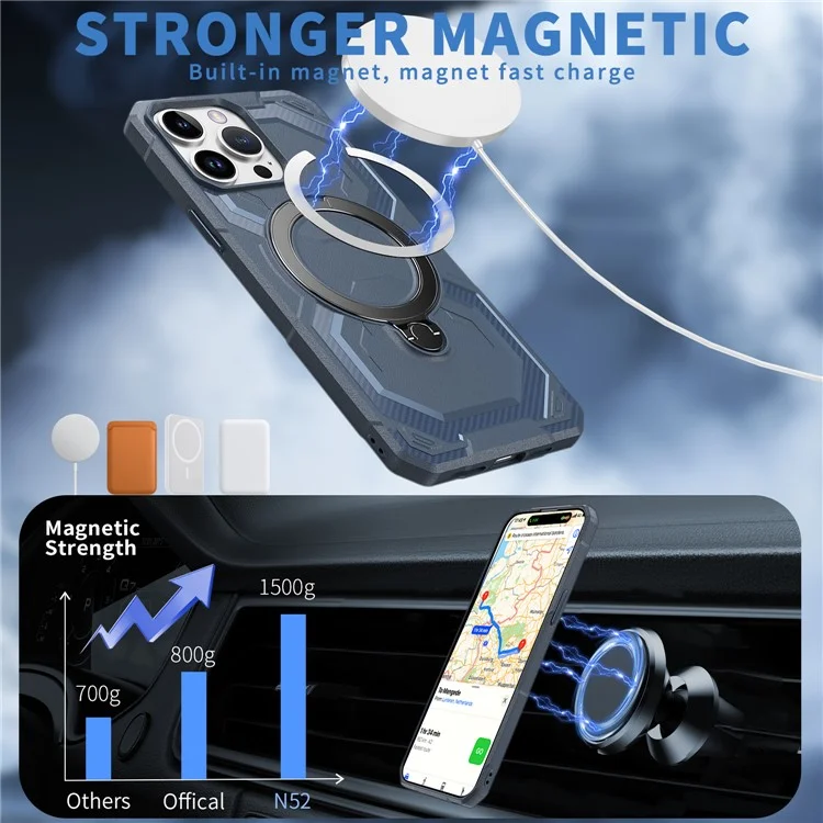 Cover per iPhone 13 Pro Max Compatibile con MagSafe con Supporto Pieghevole in TPU + PC - Blu Navy