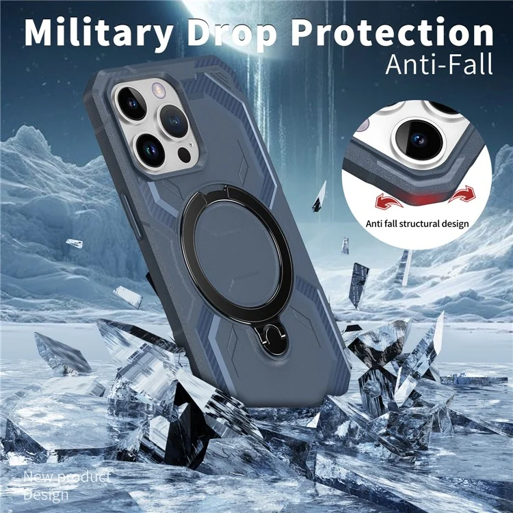 Cover per iPhone 13 Pro Max Compatibile con MagSafe con Supporto Pieghevole in TPU + PC - Blu Navy