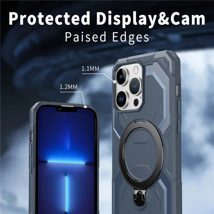 Cover per iPhone 13 Pro Max Compatibile con MagSafe con Supporto Pieghevole in TPU + PC - Blu Navy