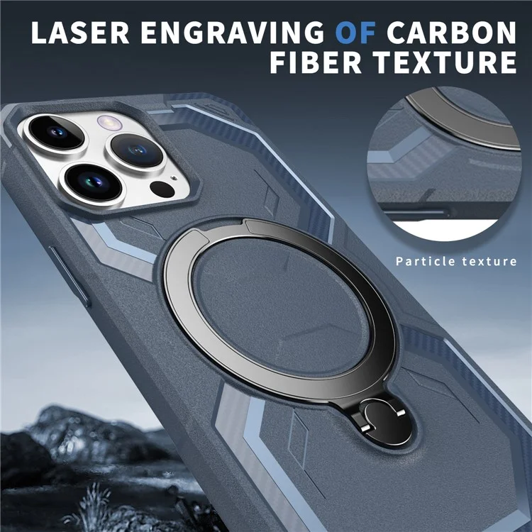 Cover per iPhone 13 Pro Max Compatibile con MagSafe con Supporto Pieghevole in TPU + PC - Blu Navy