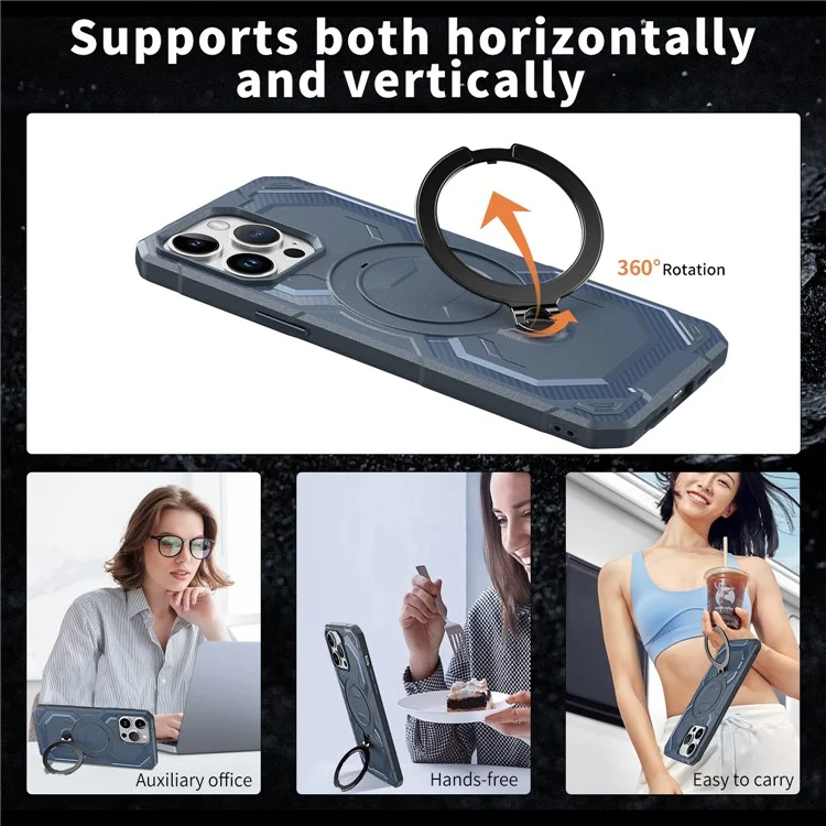Cover per iPhone 13 Pro Max Compatibile con MagSafe con Supporto Pieghevole in TPU + PC - Blu Navy
