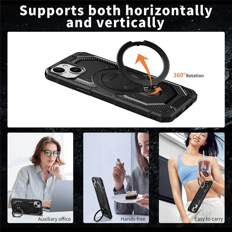 For iPhone 14 / 13 Case Compatible with MagSafe Kickstand TPU + PC Phone Cover - Black