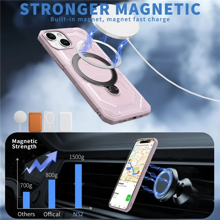 Cover per iPhone 15 Plus / 14 Plus Compatibile con MagSafe, Supporto Integrato, Cover per Telefono in TPU + PC - Rosa