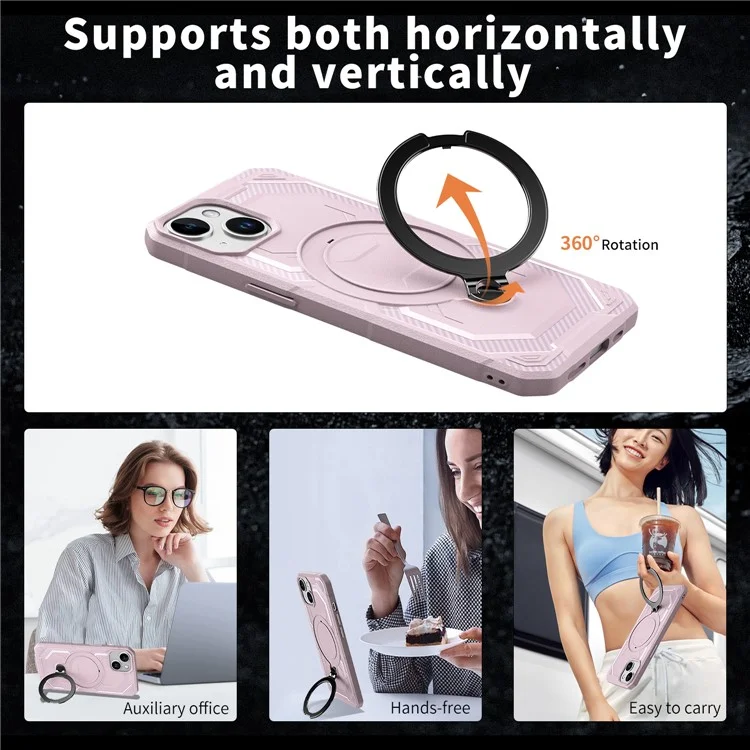 Cover per iPhone 15 Plus / 14 Plus Compatibile con MagSafe, Supporto Integrato, Cover per Telefono in TPU + PC - Rosa