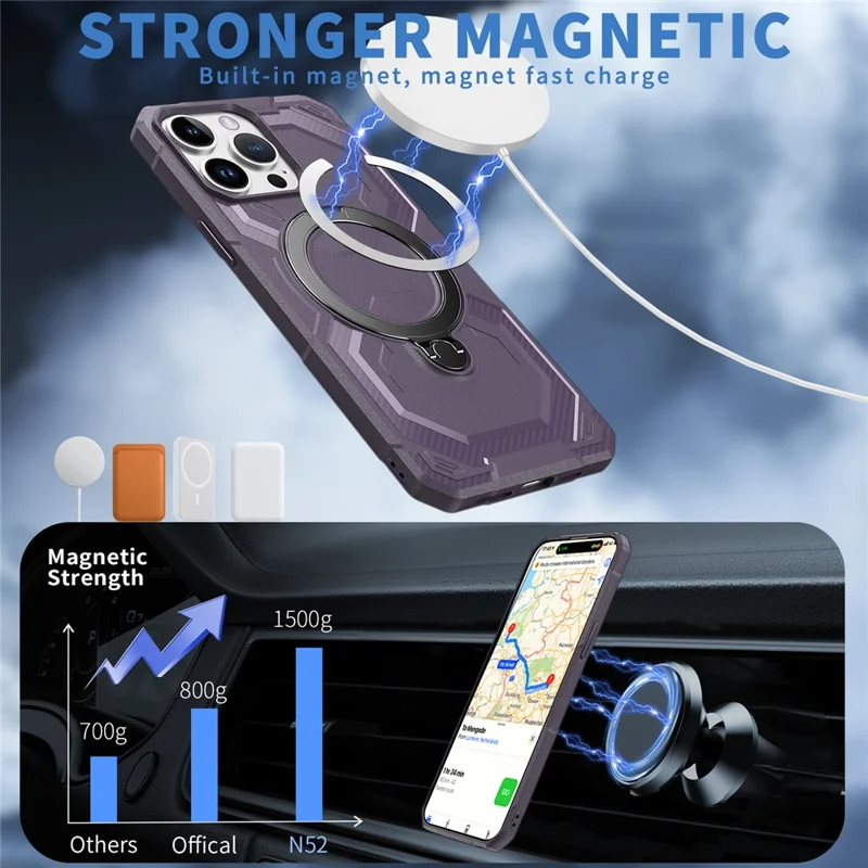 For iPhone 14 Pro Max Case Compatible with MagSafe Kickstand TPU + PC Phone Cover - Dark Purple