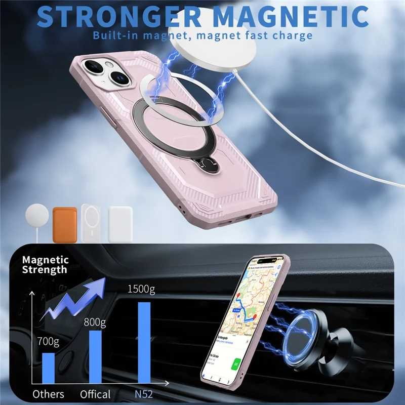 For iPhone 15 Case Compatible with MagSafe Kickstand TPU + PC Phone Cover - Pink