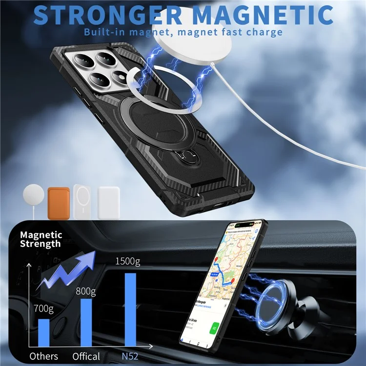 For Xiaomi 14T Pro Case Compatible with MagSafe Kickstand TPU + PC Phone Cover - Black