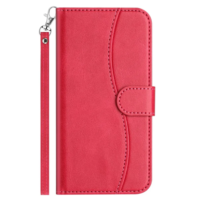 For iPhone 15 Pro Max Stand Case with Strap PU Leather Wallet Phone Cover S Shape Stitching Design - Rose