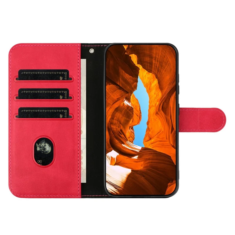 For Samsung Galaxy S25 Stand Case with Strap PU Leather Wallet Phone Cover S Shape Stitching Design - Rose