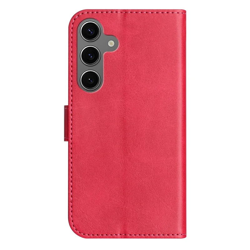 For Samsung Galaxy S25 Stand Case with Strap PU Leather Wallet Phone Cover S Shape Stitching Design - Rose