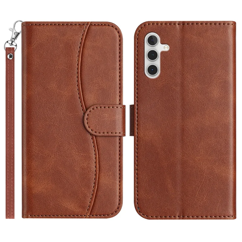For Samsung Galaxy A17 5G / A17 4G / A26 5G Stand Case with Strap PU Leather Wallet Phone Cover S Shape Stitching Design - Coffee