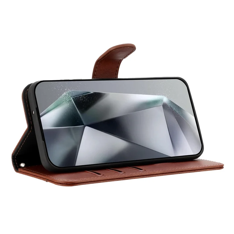 For Samsung Galaxy A17 5G / A17 4G / A26 5G Stand Case with Strap PU Leather Wallet Phone Cover S Shape Stitching Design - Coffee