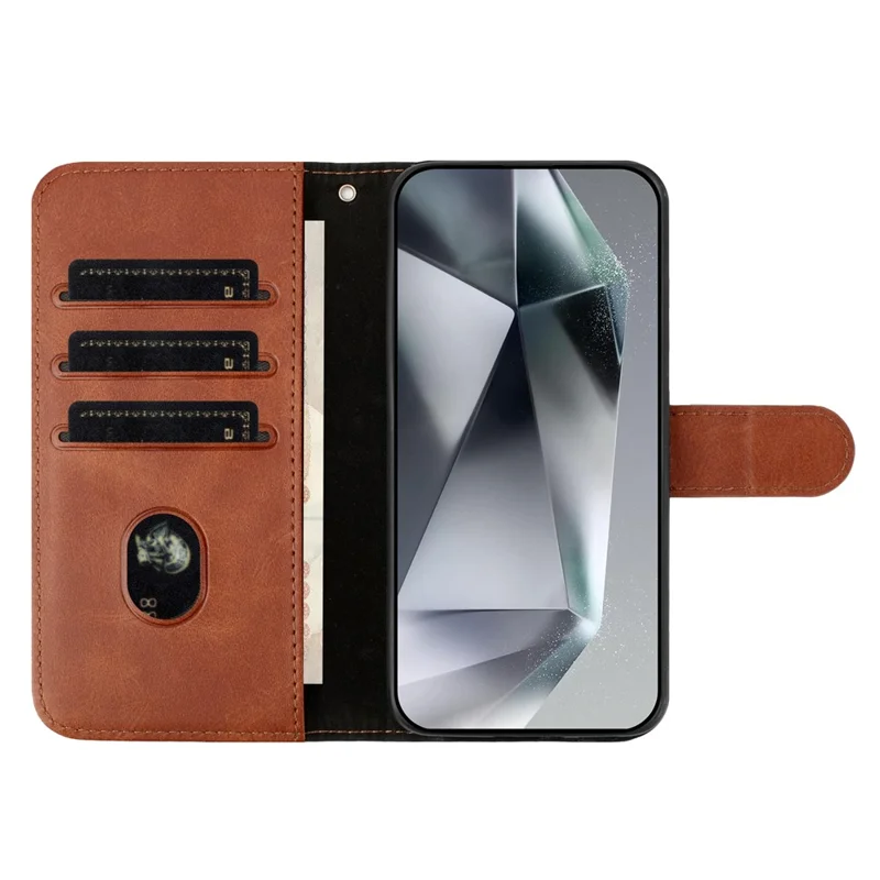 For Samsung Galaxy A17 5G / A17 4G / A26 5G Stand Case with Strap PU Leather Wallet Phone Cover S Shape Stitching Design - Coffee