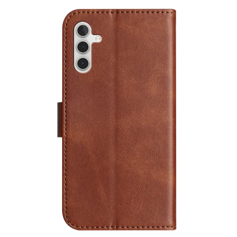 For Samsung Galaxy A17 5G / A17 4G / A26 5G Stand Case with Strap PU Leather Wallet Phone Cover S Shape Stitching Design - Coffee