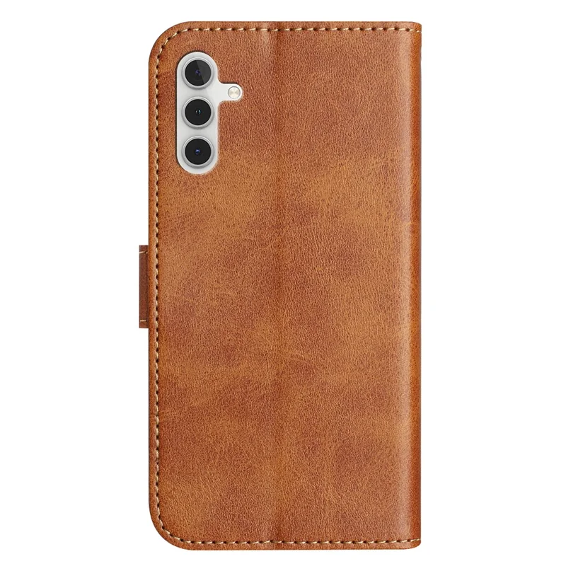For Samsung Galaxy A16 5G / A16 4G Stand Case with Strap PU Leather Wallet Phone Cover S Shape Stitching Design - Brown