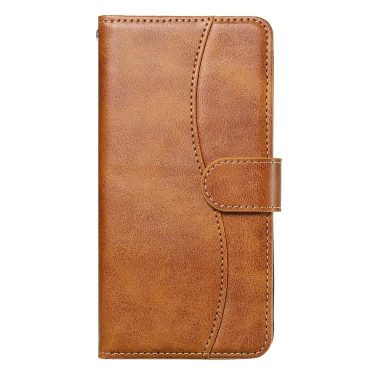 For Samsung Galaxy A55 5G Stand Case with Strap PU Leather Wallet Phone Cover S Shape Stitching Design - Brown