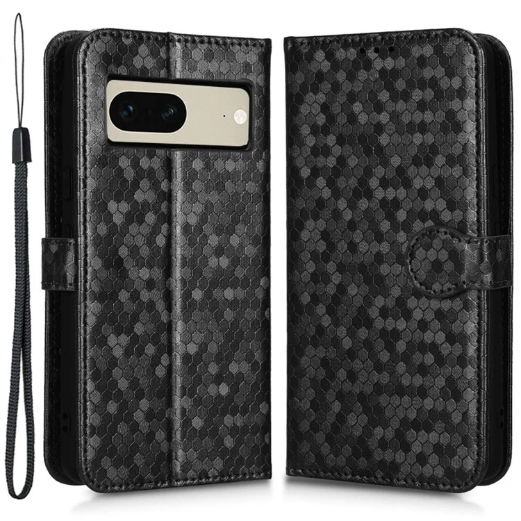 Case de Teléfono Anti-scratch Para Google Pixel 7 5G, Patrón de Puntos Patrón Impreso Stand Stan Cell Telephip Willet Cover Con Correa - Negro