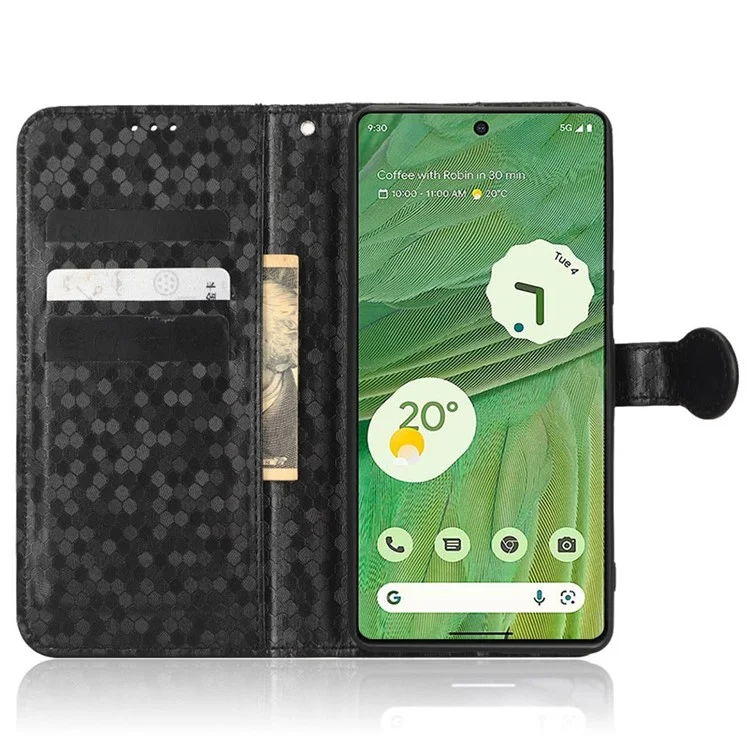 Case de Teléfono Anti-scratch Para Google Pixel 7 5G, Patrón de Puntos Patrón Impreso Stand Stan Cell Telephip Willet Cover Con Correa - Negro