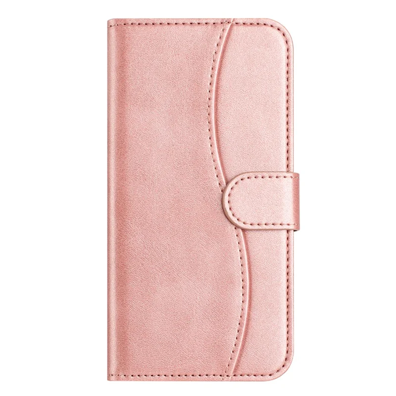 For Samsung Galaxy S24 Stand Case with Strap PU Leather Wallet Phone Cover S Shape Stitching Design - Rose Gold