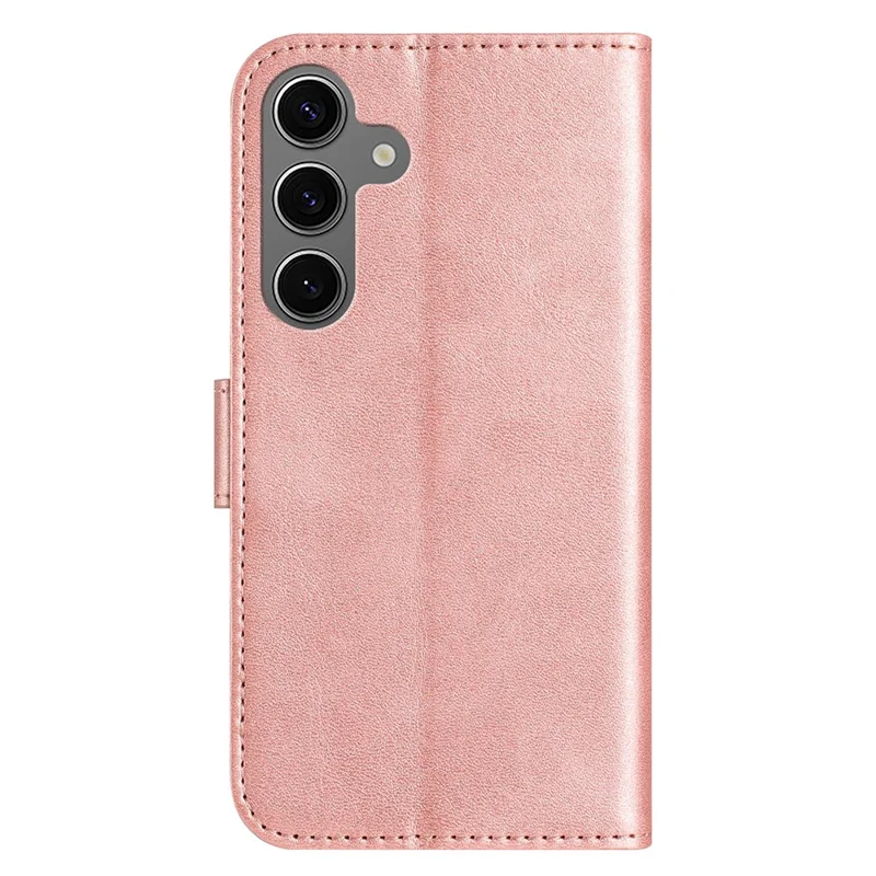 For Samsung Galaxy S24 Stand Case with Strap PU Leather Wallet Phone Cover S Shape Stitching Design - Rose Gold