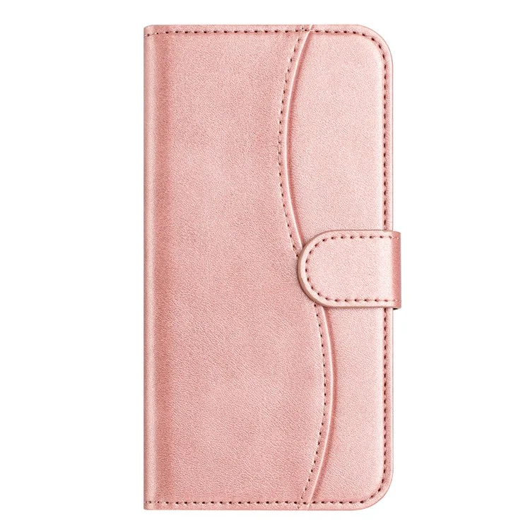 For Samsung Galaxy S24+ Stand Case with Strap PU Leather Wallet Phone Cover S Shape Stitching Design - Rose Gold