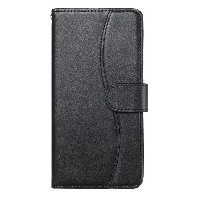 For Samsung Galaxy S24 Ultra Stand Case with Strap PU Leather Wallet Phone Cover S Shape Stitching Design - Black