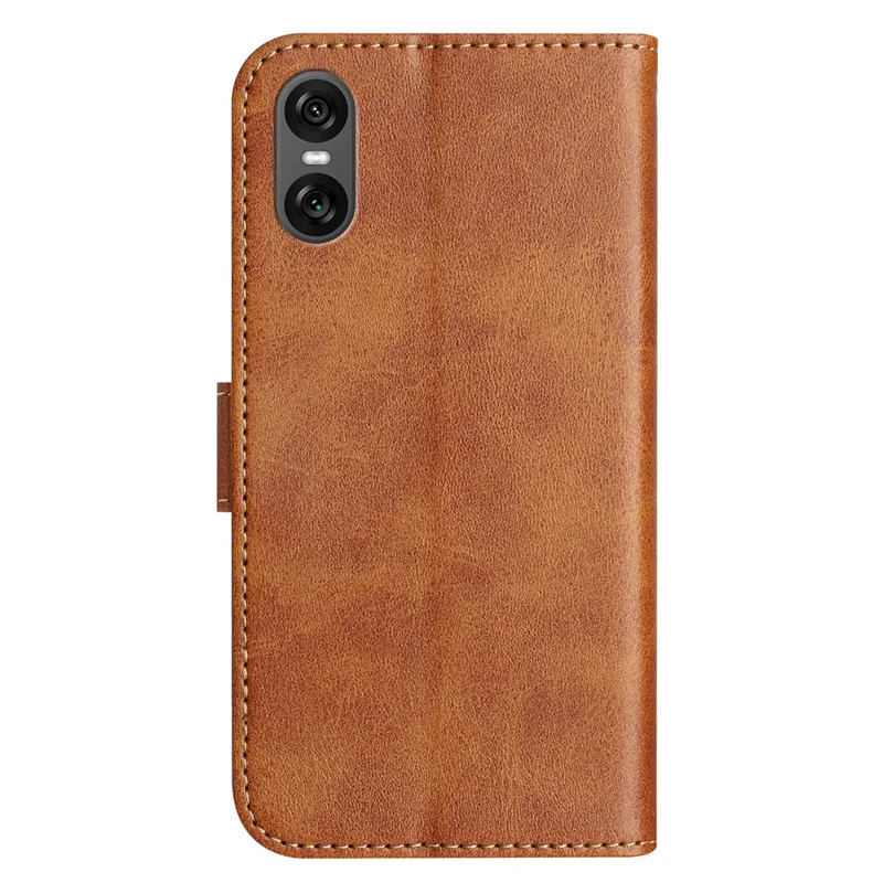 For Sony Xperia 10 VI Stand Case with Strap PU Leather Wallet Phone Cover S Shape Stitching Design - Brown