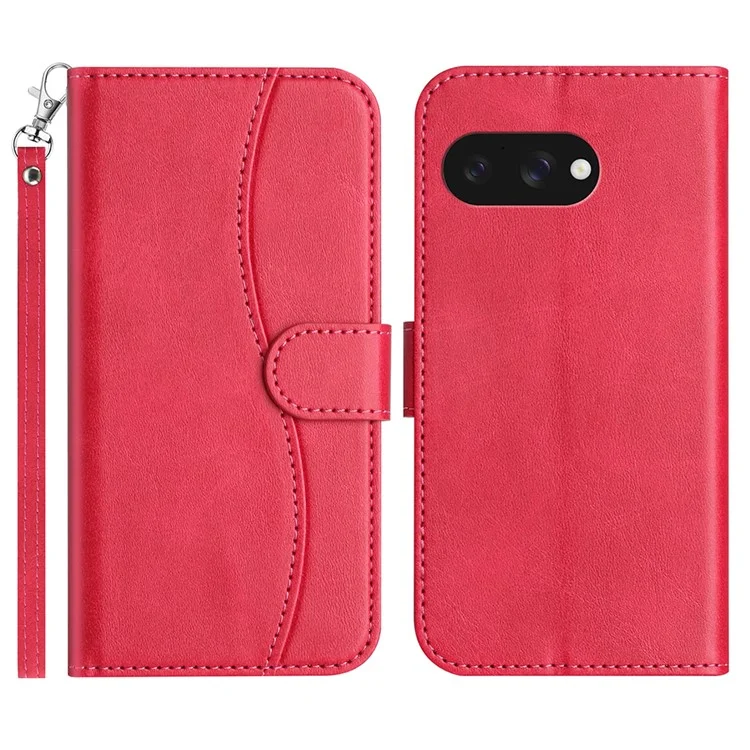 Für Google Pixel 9a Ständer Hülle mit Riemen PU-Leder Brieftasche Handyhülle S-Förmige Zierstich Design - Rose