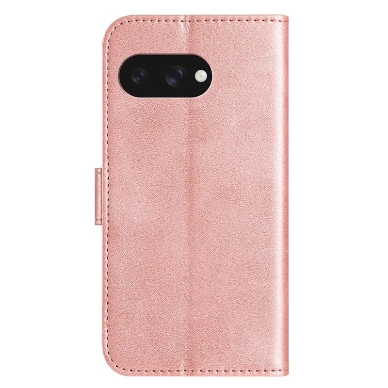 For Google Pixel 9a Stand Case with Strap PU Leather Wallet Phone Cover S Shape Stitching Design - Rose Gold
