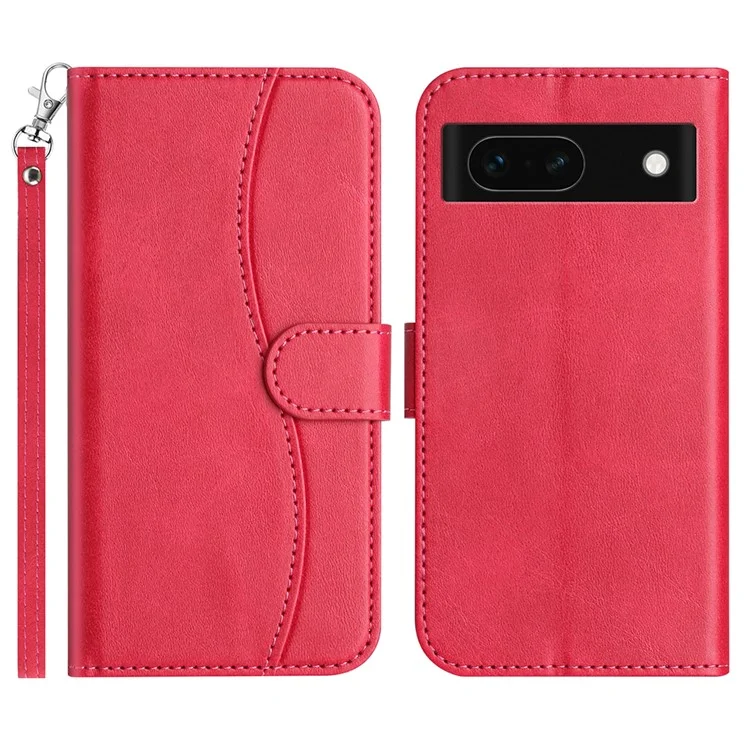 For Google Pixel 8a Stand Case with Strap PU Leather Wallet Phone Cover S Shape Stitching Design - Rose