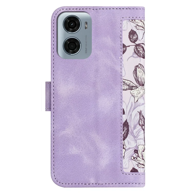 For Motorola Moto G05 4G Case PU Leather Floral Phone Cover with Card Slots - Light Purple