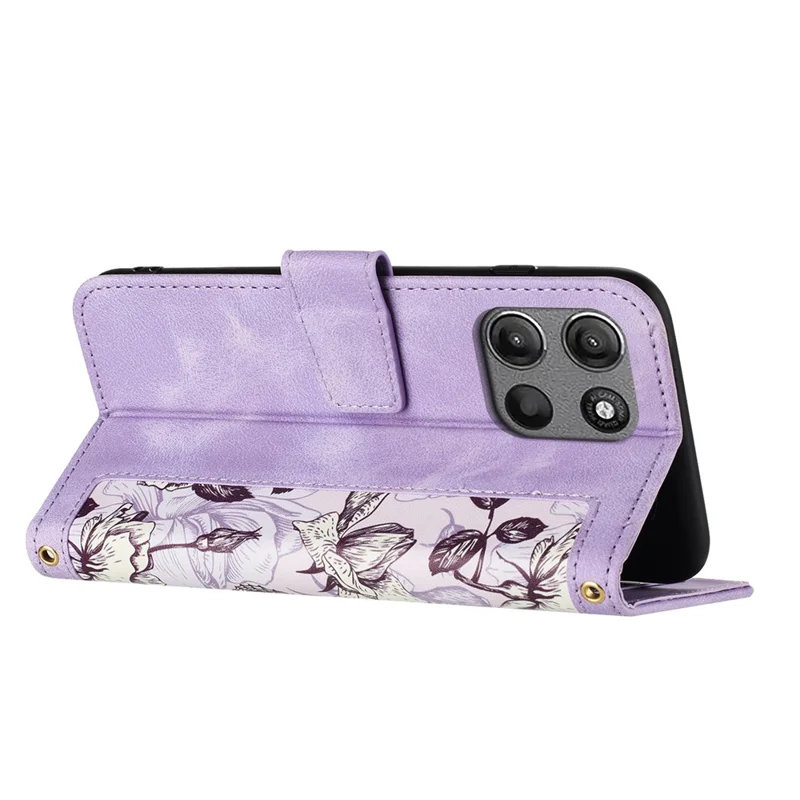 For Motorola Moto G15 4G Case PU Leather Floral Phone Cover with Card Slots - Light Purple