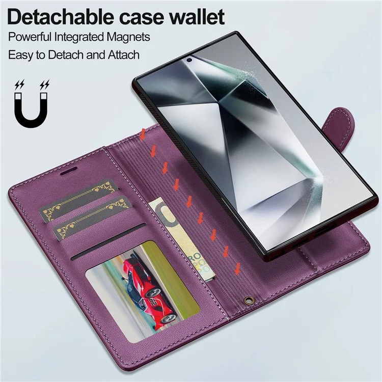 LC.IMEEKE Serie L2 per Samsung Galaxy S25 Ultra Custodia Portafoglio in Pelle PU Copertina Magnetica Staccabile - Viola