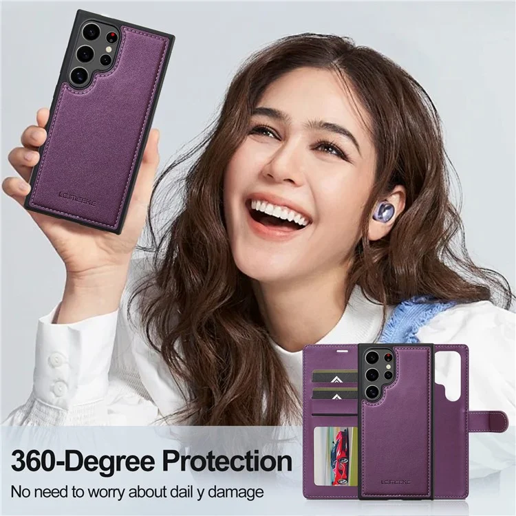 LC.IMEEKE Serie L2 per Samsung Galaxy S25 Ultra Custodia Portafoglio in Pelle PU Copertina Magnetica Staccabile - Viola