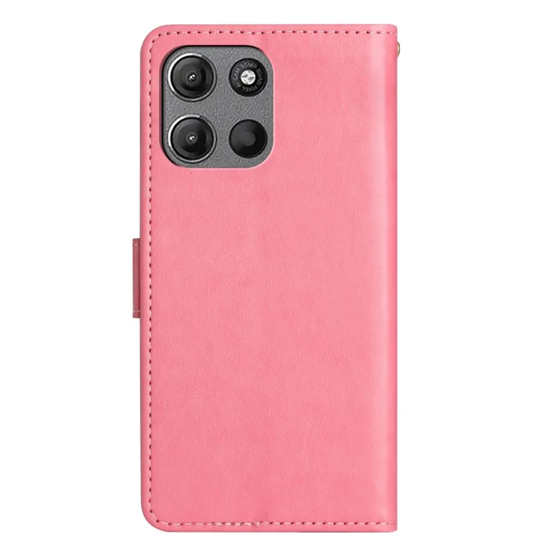 For Motorola Moto G 5G (2025) Leather Wallet Case Butterfly Flower Imprinted Phone Cover with Strap - Pink