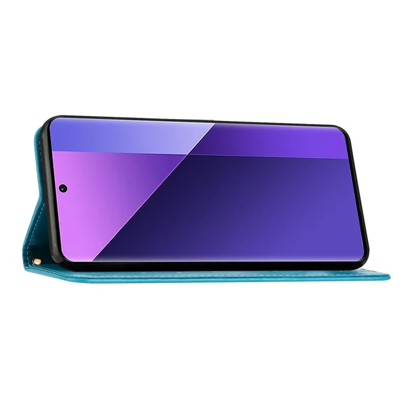 För Motorola Moto G05 4G Läderplånboksfodral Fjäril Blomma Inpräntat Telefonhölse med Rem - Blå