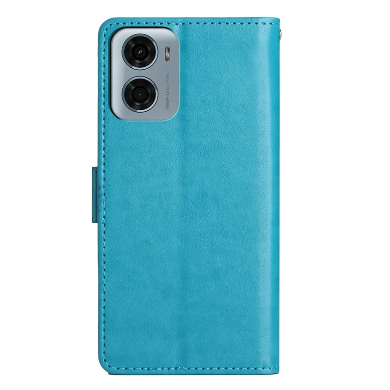 För Motorola Moto G05 4G Läderplånboksfodral Fjäril Blomma Inpräntat Telefonhölse med Rem - Blå