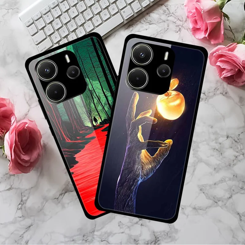 For Xiaomi Redmi Note 14 4G (163.25mm) Case Stylish Pattern PC+TPU+Tempered Glass Cell Phone Cover - Golden Fruit