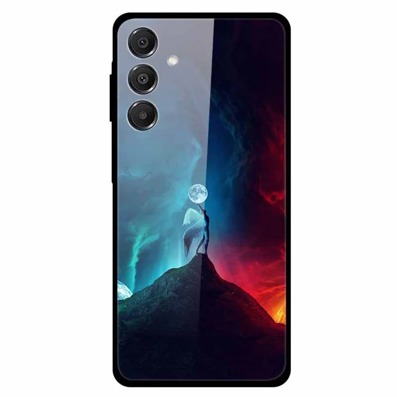 For Samsung Galaxy A16 5G / 4G Case Stylish Pattern PC+TPU+Tempered Glass Cell Phone Cover - Angel  /  Moon