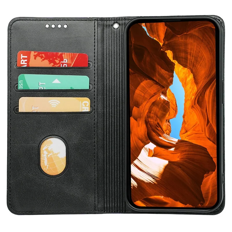 For iPhone 16e Hoesje met Verborgen Magnetische Sluiting en Kalfslederen Structuur - Zwart