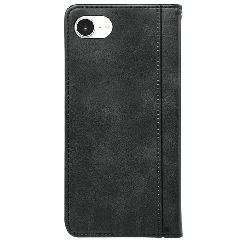 For iPhone 16e Hoesje met Verborgen Magnetische Sluiting en Kalfslederen Structuur - Zwart