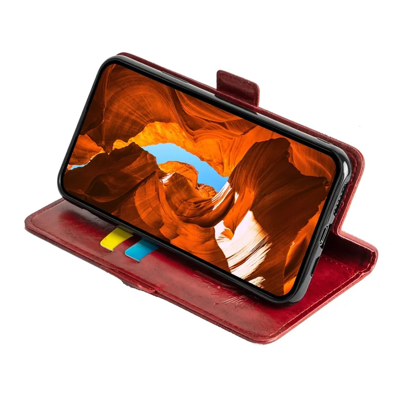 For iPhone 16e Case Flower Imprint Wallet Leather Phone Cover with Side Buckle - Red