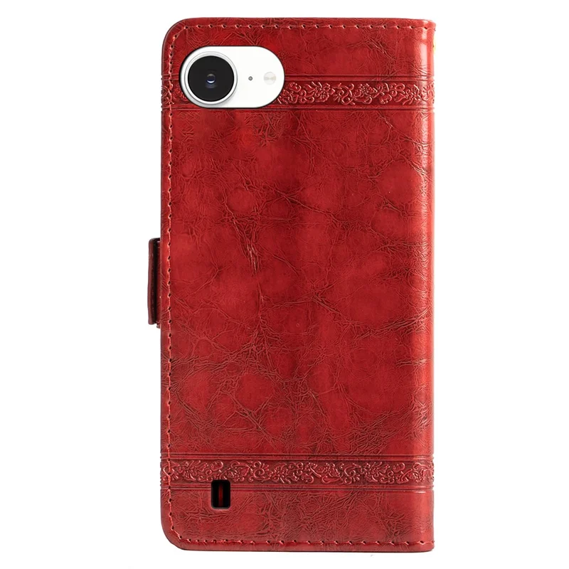 For iPhone 16e Case Flower Imprint Wallet Leather Phone Cover with Side Buckle - Red