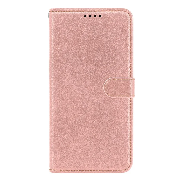 For iPhone 16e Case Wallet RFID Blocking Litchi Texture Leather Phone Cover - Rose Gold