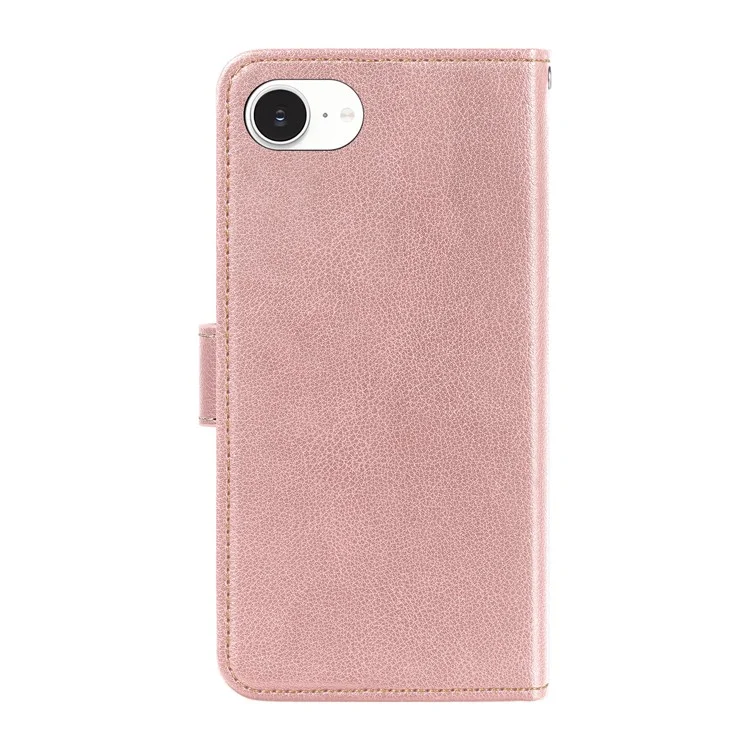 For iPhone 16e Case Wallet RFID Blocking Litchi Texture Leather Phone Cover - Rose Gold