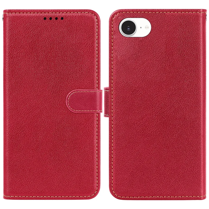 For iPhone 16e Case Wallet RFID Blocking Litchi Texture Leather Phone Cover - Red