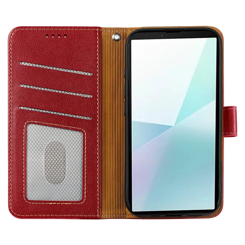 For iPhone 16e Case Wallet RFID Blocking Litchi Texture Leather Phone Cover - Red