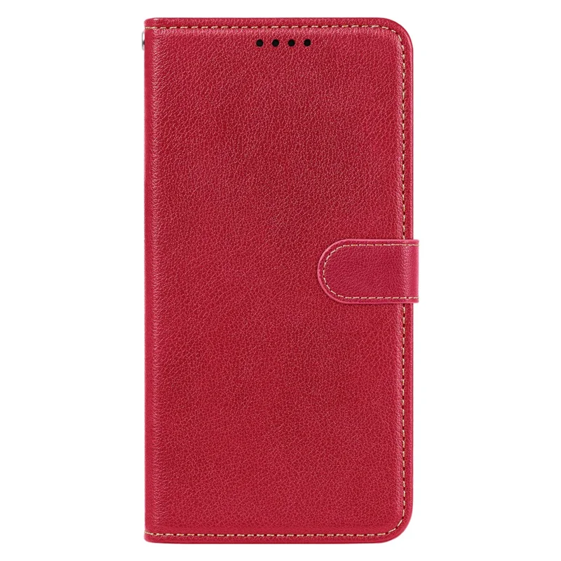 For iPhone 16e Case Wallet RFID Blocking Litchi Texture Leather Phone Cover - Red